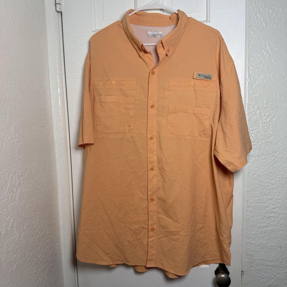 Columbia PFG Orange Fishing Shirt Short Sleeve Vented Performance Outdoor XXL 2X